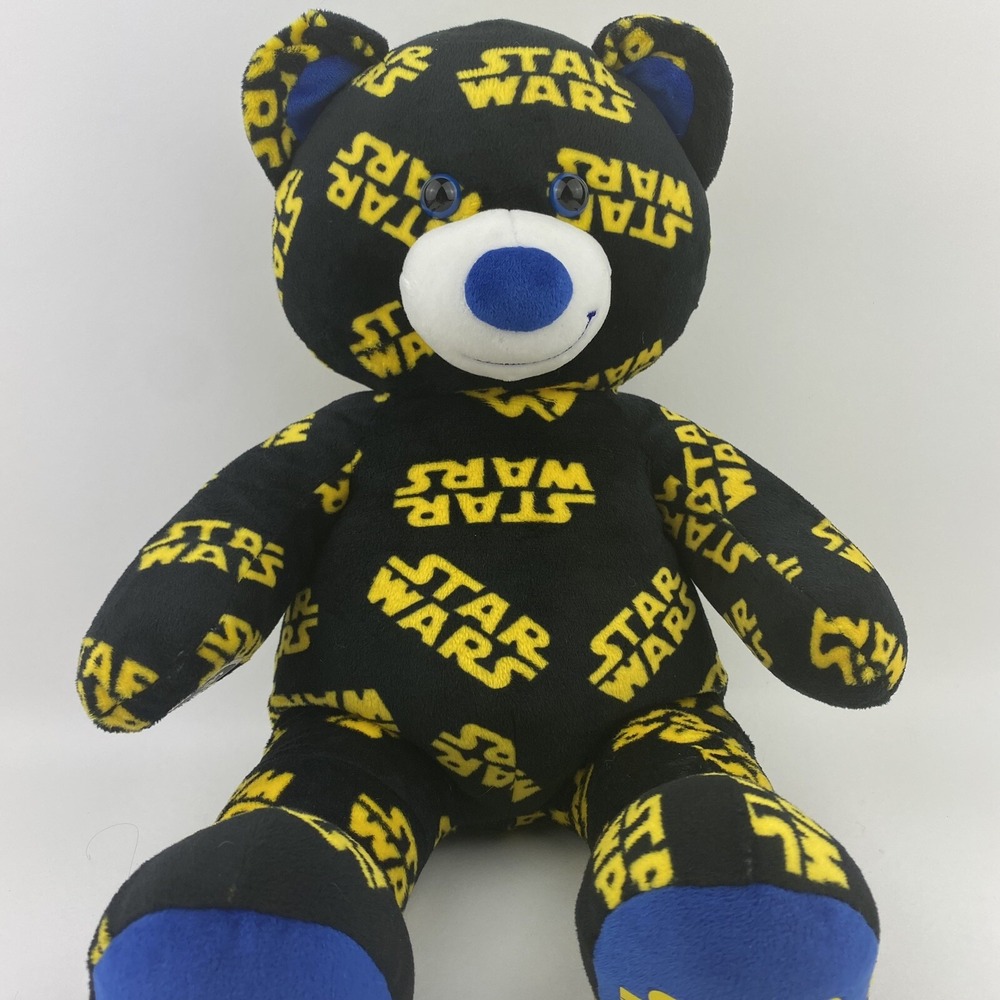 Build A Bear Star Wars Teddy 16" Stuffed Plush Black and Yellow Bear Plays Music